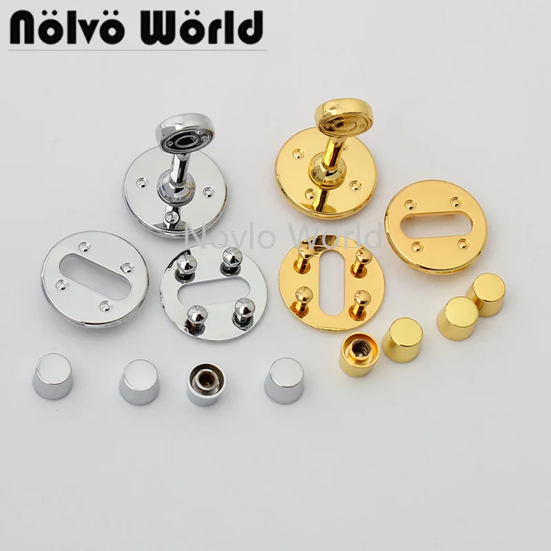 1-5-30sets 2 colors gold and chrome color metal round shape lock with rivets for handbag chain bag hardware replace hardware