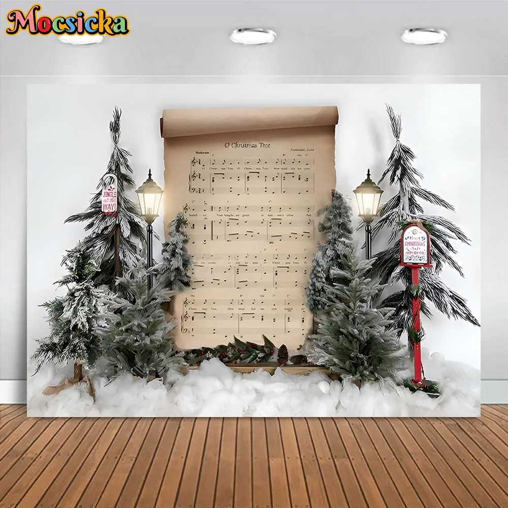 Mocsicka Christmas Photography Backdrops Christmas Tree Song Winter Snow Baby Kids Photo Background Photo Studio Photocall Props