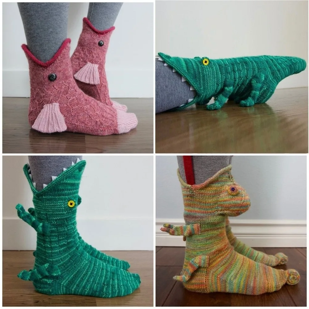 

Shark Soft Crocheted Animal Socks Breathable Elastic Knitted Socks Sweat-Absorbing Fun Design 3D Floor Socks Stocking Stuffers