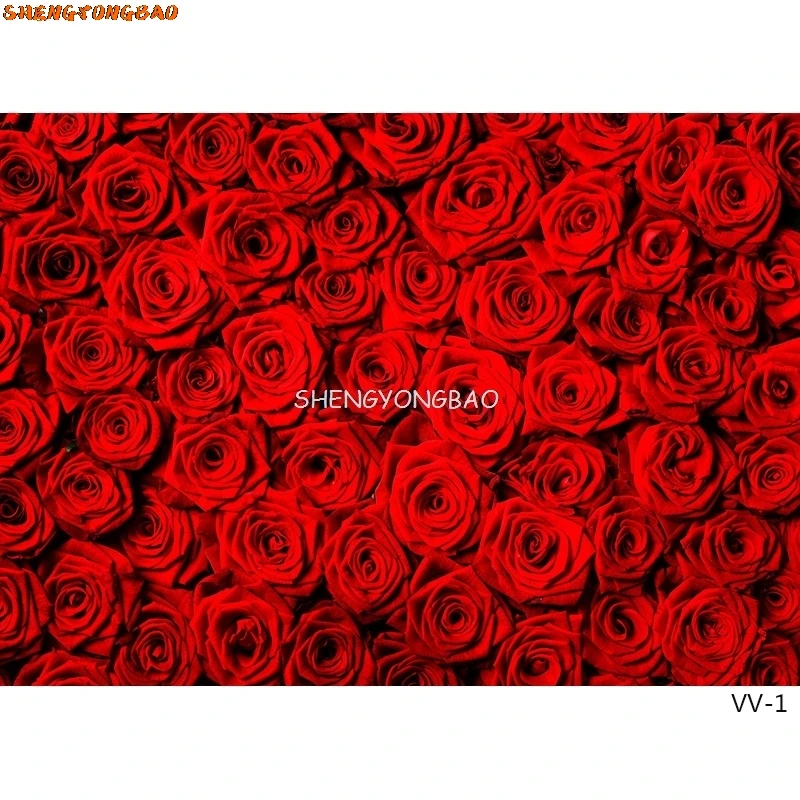 SHENGYONGBAO-Feliz Dia dos Namorados Fotografia Backdrops, parede de flores românticas, rosas, amantes do casamento, Photo Studio Background, QM-01