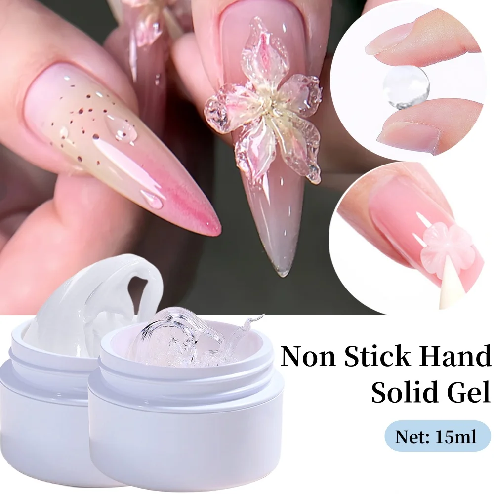 15ml Non Stick Hand Solid Nail Gel Clear Building UV Gel Nails Semi Permanent Extensions Nail tips 3D Flower Sculpture Nails Gel