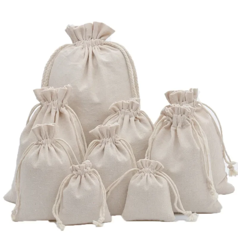 10pcs/lot White Solid Color Cotton Bag Drawstring Bag Small Object Storage Bag Dust Bag Packaging Bags Earphone Storage Bag