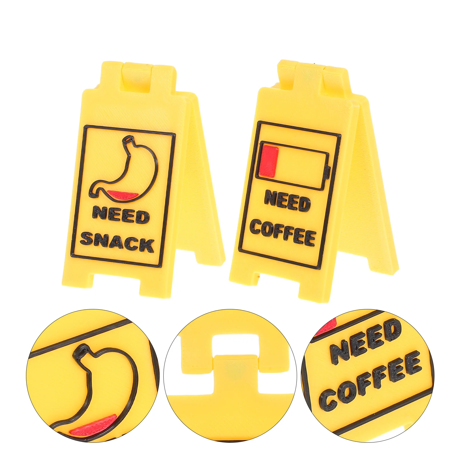 

2pcs Desktop Plate Yellow Plastic Tabletop Warning Sign Double Sided Desk Accessories For Office Safety Humor Decor - Mini