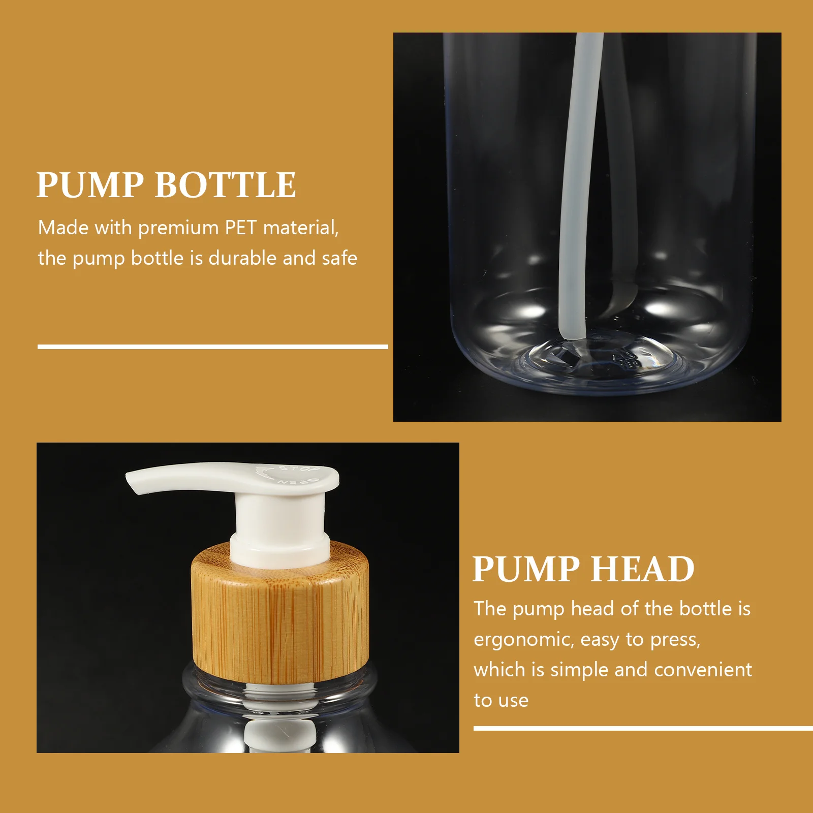 

2Pcs Refillable Soap Dispenser Bamboo Pump Portable Bathroom Kitchen Large Capacity Clear Liquid with Pump