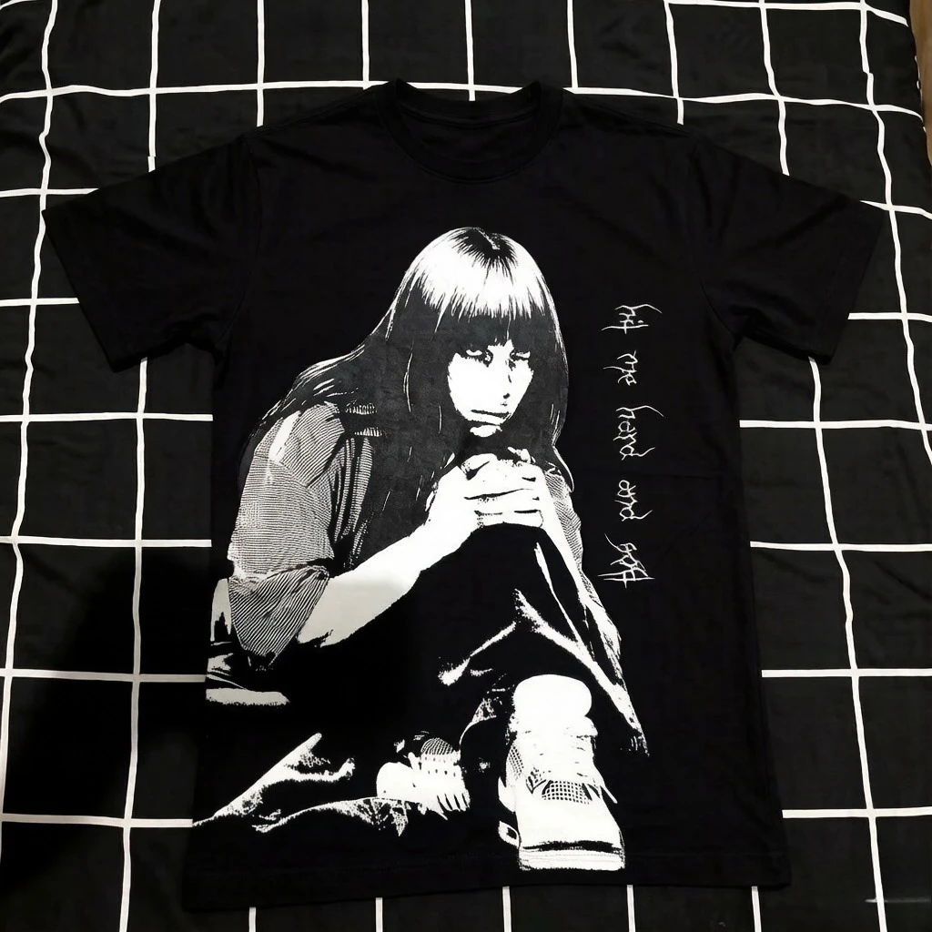 Summer Vintage Men Women Graffiti Billie Eilish Print Short Sleeve Cotton T-Shirt Men Women Casual Retro Y2K Tee Fashion Tops