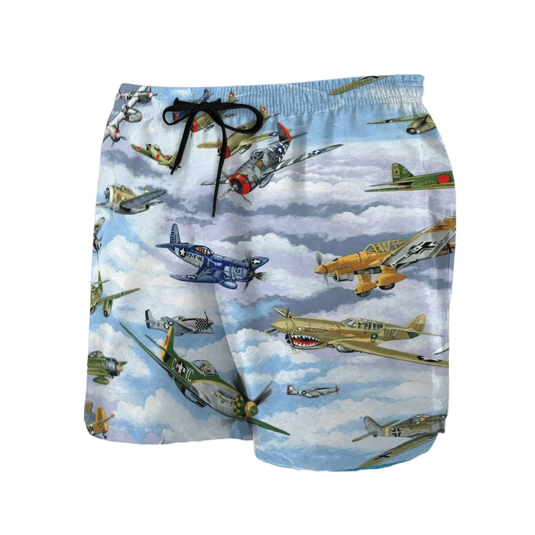 Short de bain hawaïen pour homme, maillot de bain, bermuda, cool, à la mode, avec image d'avion de chasse WW2 en 3D