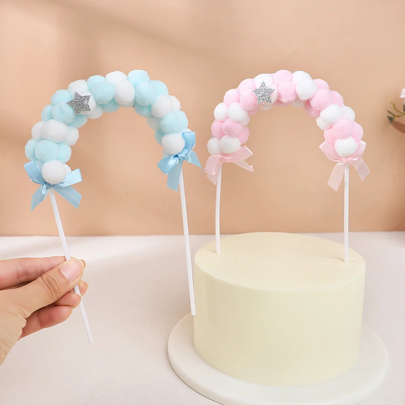 

1Pc Pink Blue Soft Pompom Cloud Cake Topper Baby Kids Birthday Decorating DIY Cake Top Flags Decorations Festival Party Supplies