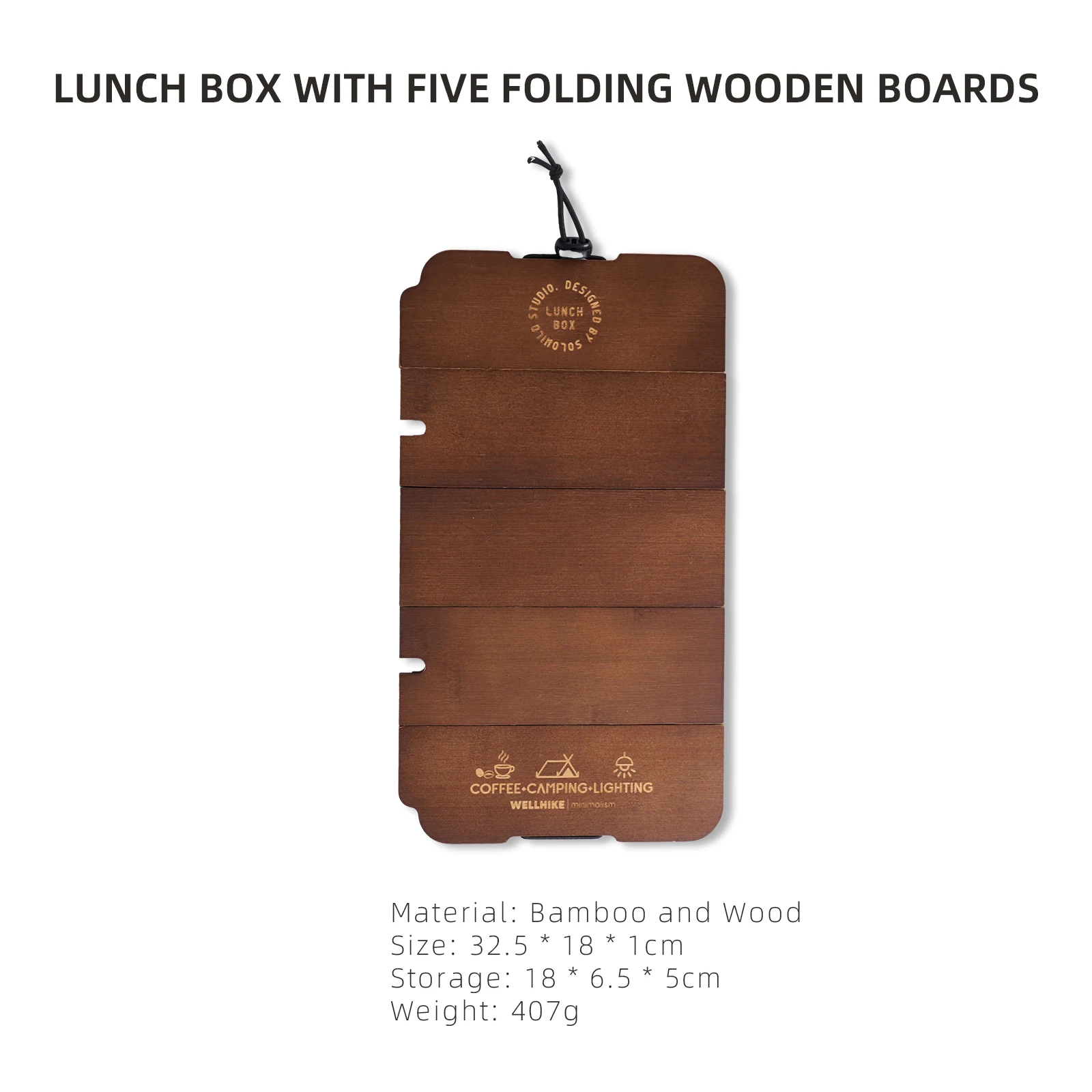 WELLHIKE 5-Panel Foldable Wooden Board for Lunch Box – Retro