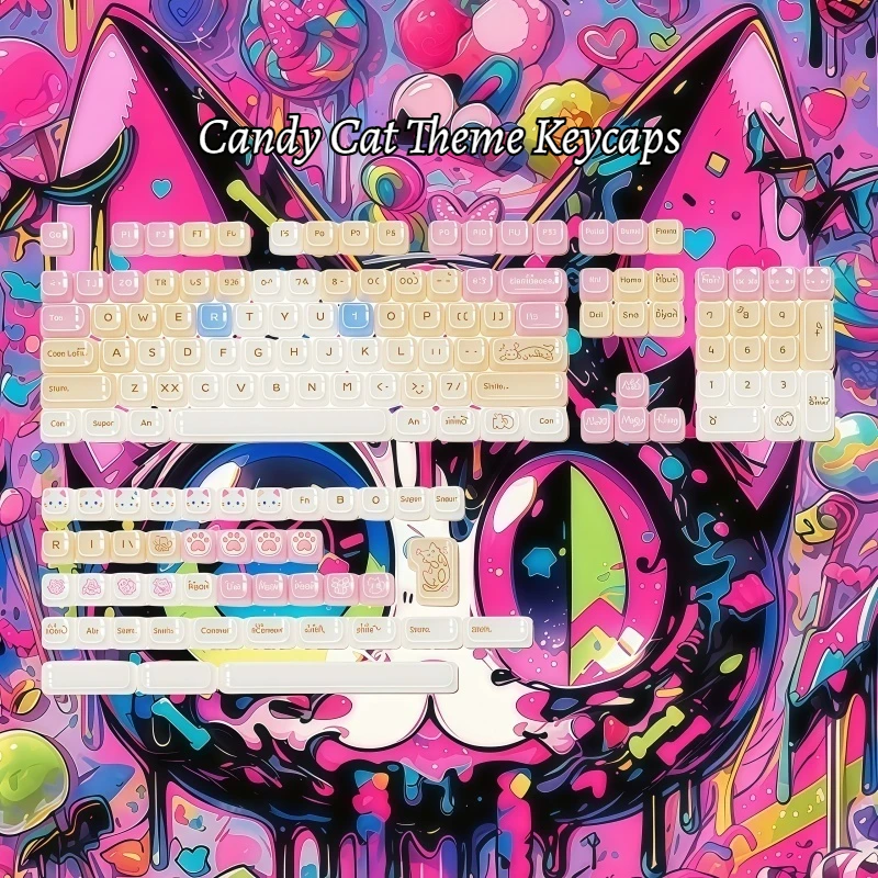 

Колпачки для клавиш на тему конфетного кота, тканевые колпачки для куклы-кошки, милый гладкий материал ПК, прозрачная гравировка MAO + MOA, высота 148 клавиш, эргономичный DIY