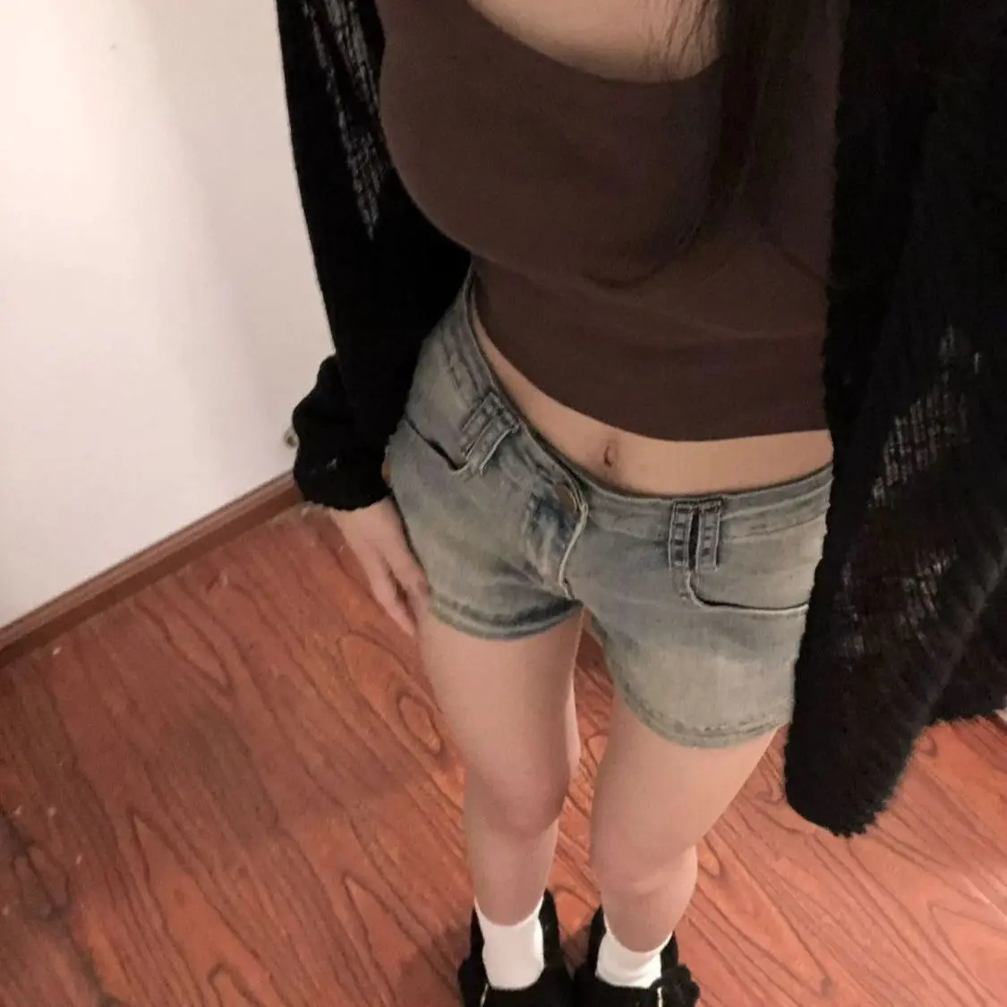 شورت دينم صيفي ريترو للنساء سروال جديد عالي الخصر نحيف على شكل حرف A