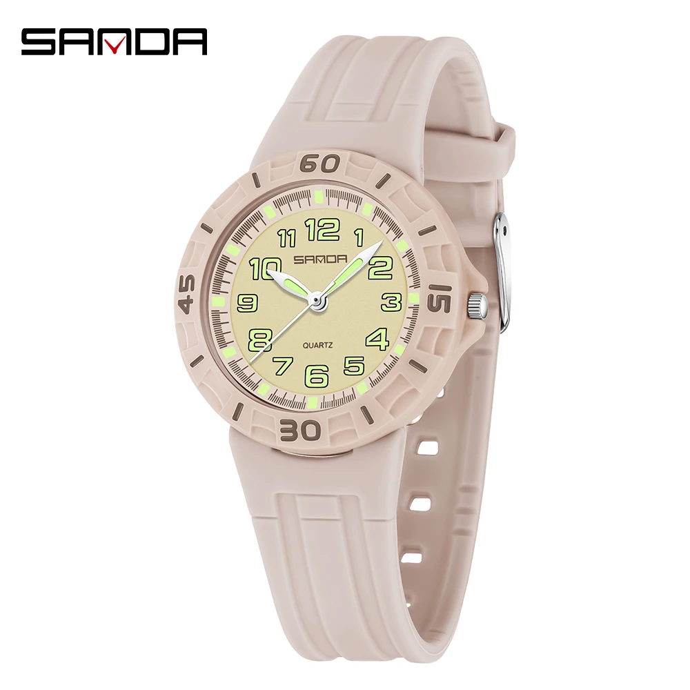 SANDA 6386 Quartz Watch Fashion Sports Outdoor Simple Waterproof Luminous Student Silicone Strap Wrist Watch for Boy and Girl