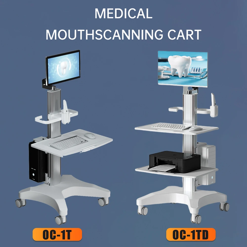 Dental Medical Cart Intraoral Scanner Trolley with Bracket Tray Holder Mobile Cabinet Trolley Dentist Clinic Oral Scanner Cart