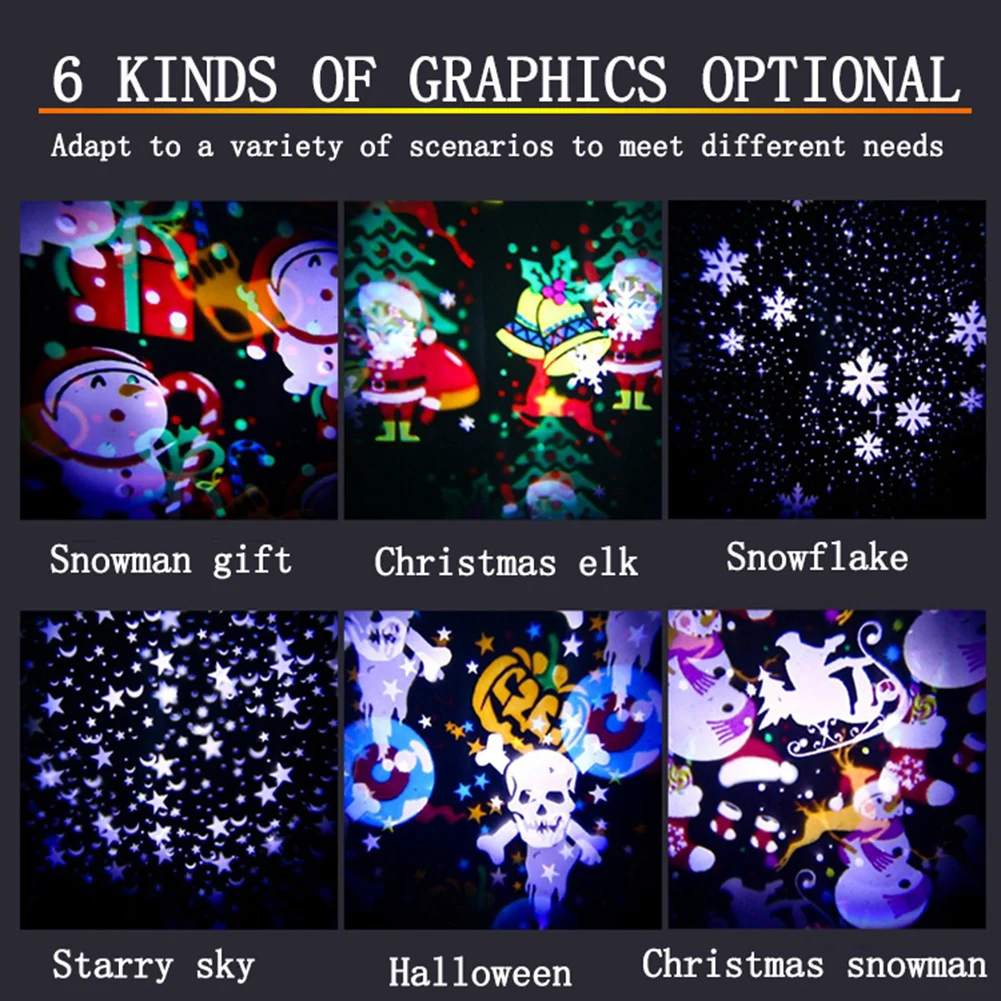 Adorável Natal Snowflake Projetor, Xmas Neve Paisagens, Lâmpada Decorativa para Casa, Mood Light