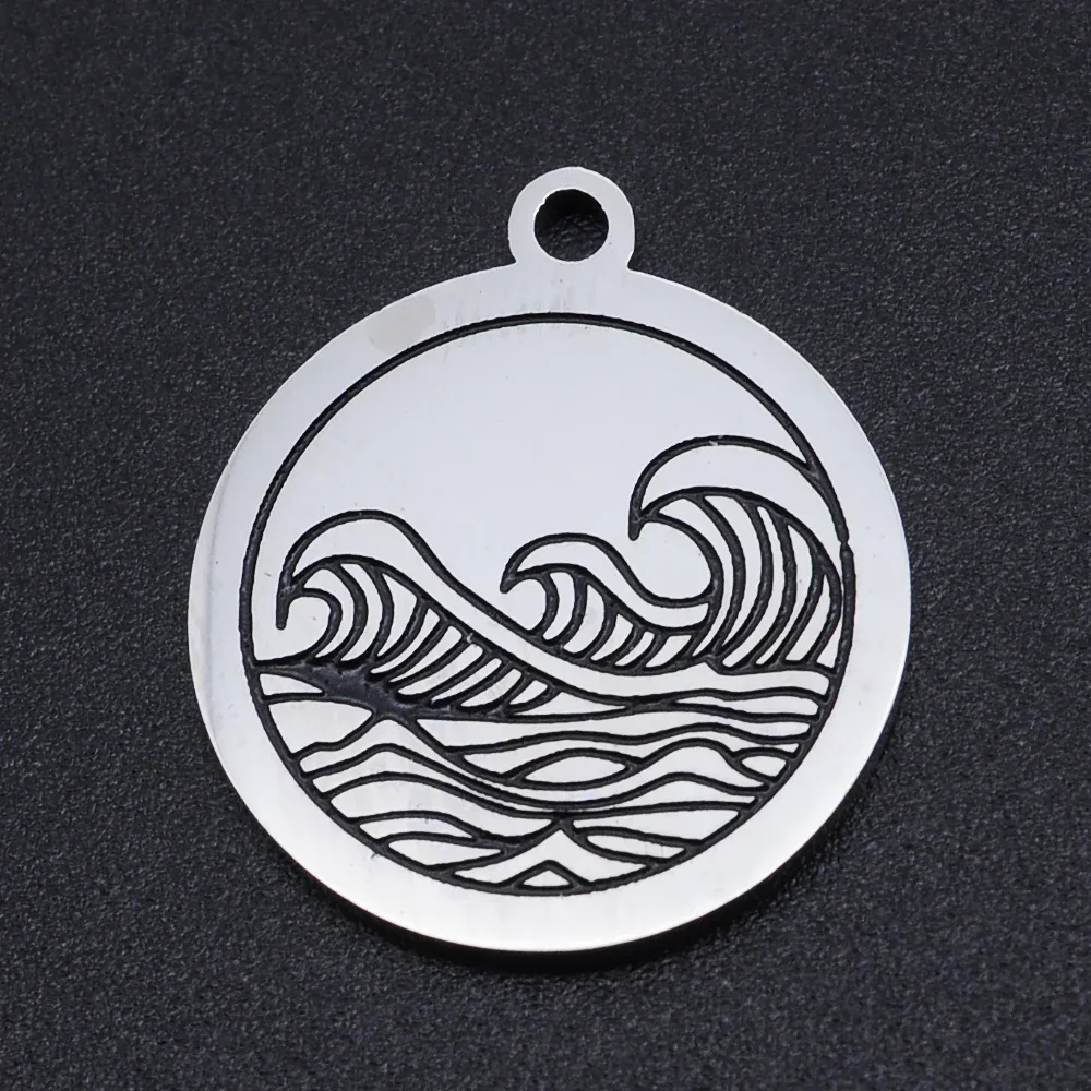 5pcs/lot 316 Stainless Steel Sea Wave Charms Pendants       Wholesale Jewelry DIY Making Charms Accept OEM Order Never Tarnish