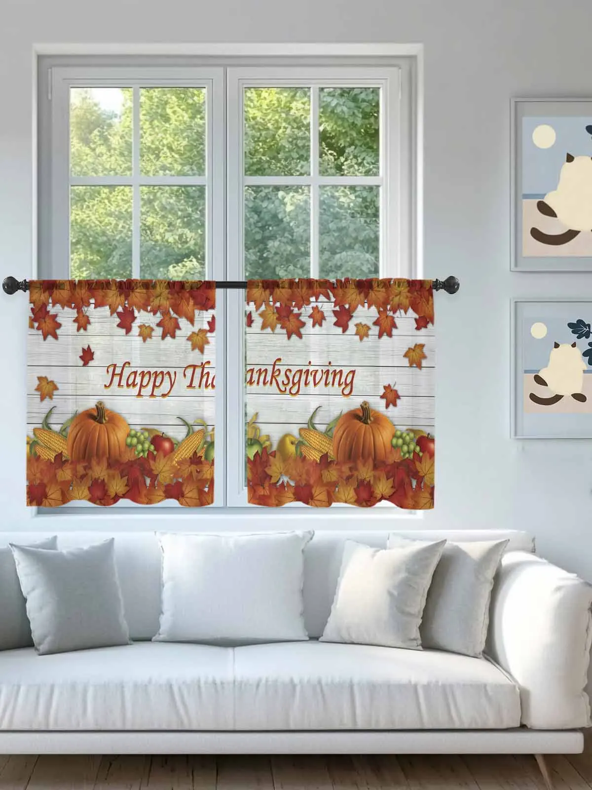 

White Wood Grain Pumpkin Sheer Voile Curtains for Living Room Window Treatment for Bedroom Kitchen Drapes