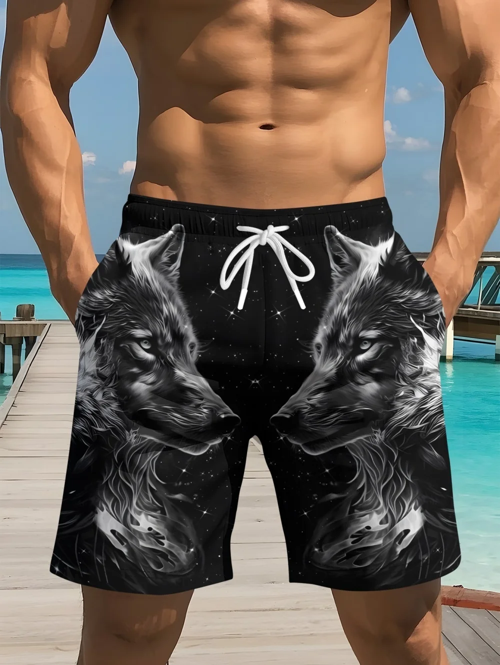 3D Cool Wolf Graphic Printed Shorts for Men Summer Casual Quick-Dry Sports Running Oversize Short Pants Outdoor Clothes for Man