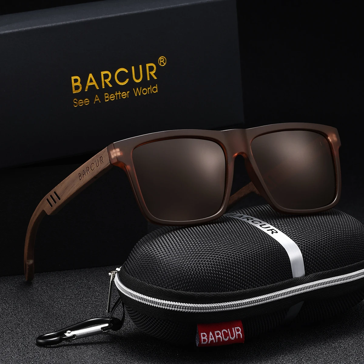 BARCUR Retro Full Frame Square Men's Polarized Sunglasses Imitation Wood Grain Advanced Design UV400 Protective Women Sunglasses