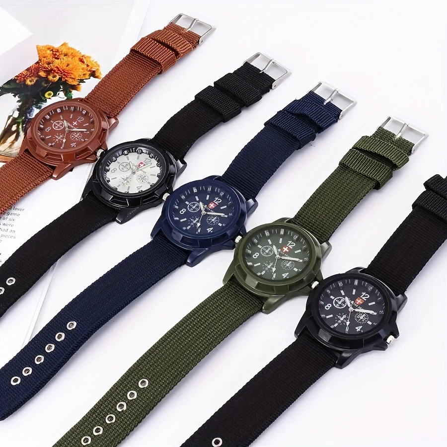1 piece of boys' five color nylon strap, fashionable and trendy quartz watch, sports and leisure quartz watch