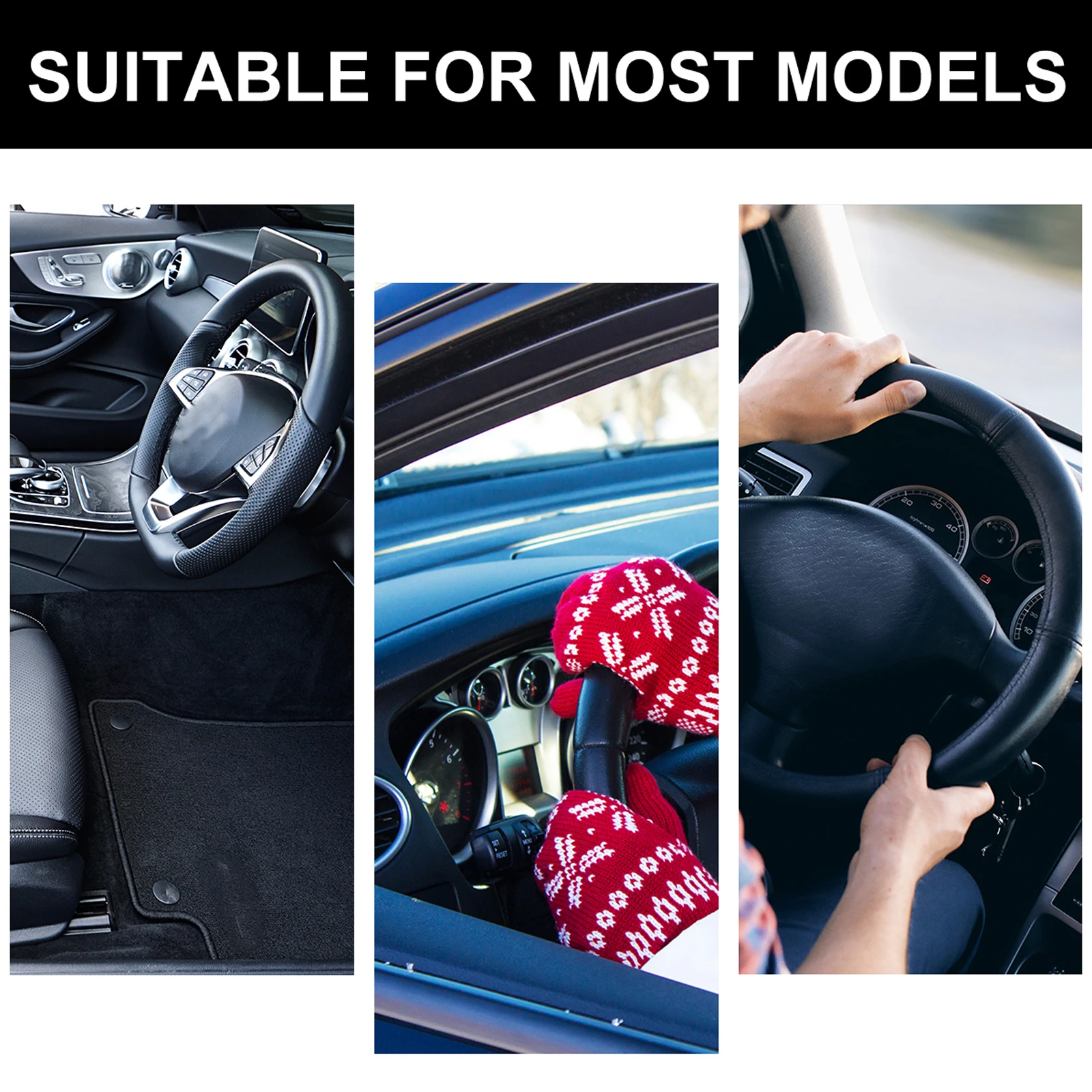

3pcs Wool Steering Wheel Cover Set Cover Winter Protection Anti Slip Durable Car Interior Accessories Gift