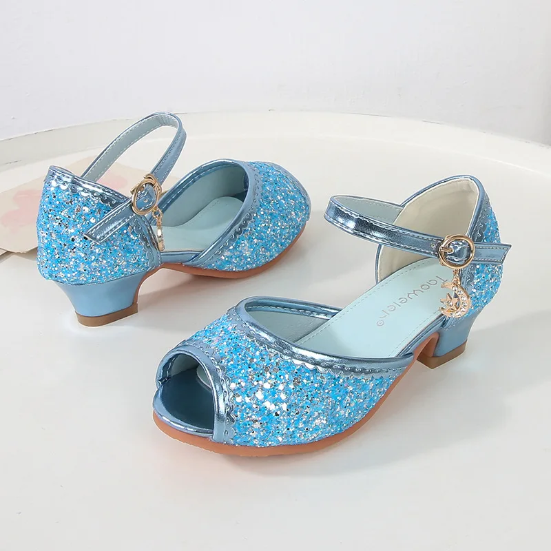 

Girls High Heels Summer Kids Causal Sequins Dress Sandals Fashion Luxury Children's Princess Wedding Party Sandals Solid Color