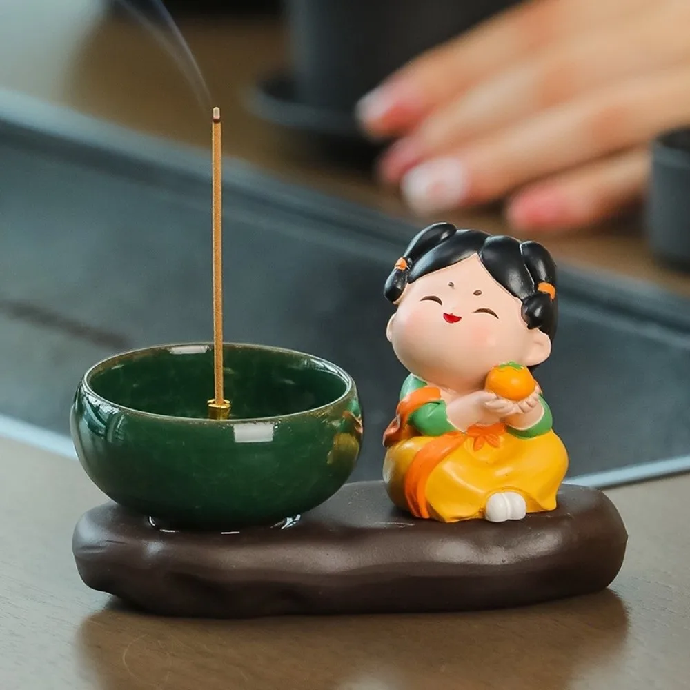 Creative Cartoon Girl Incense Burner Tang Dynasty Lady Traditional Ceramic Incense Stick Holder Heat-resistant Exquisite