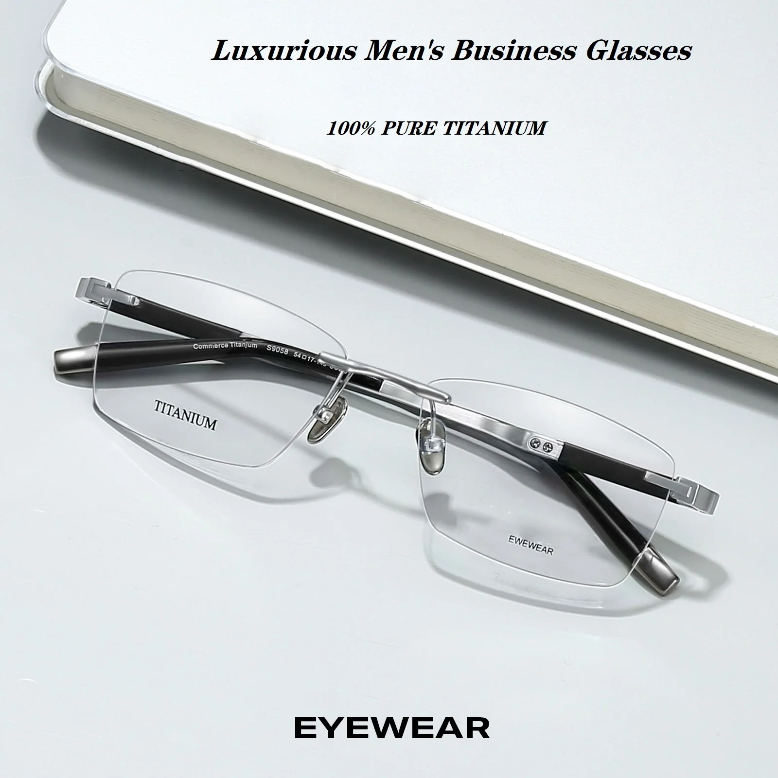 

ELECCION Pure Titanium Glasses Frame Men Rimless Square Business Optical Glasses Clear Lens Prescription Eyeglasss For Men