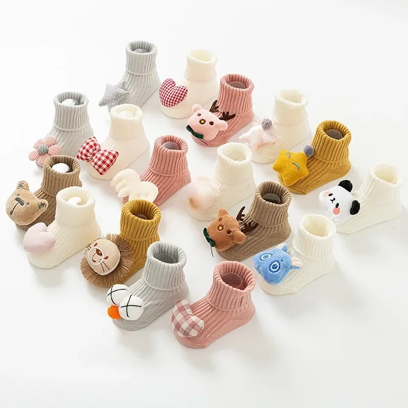 

Cute Cartoon-Doll Decoration Baby Socks Spring Summer Anti-slip Newborn Baby Socks for Floor for 0-2 Baby Comfortable Loose