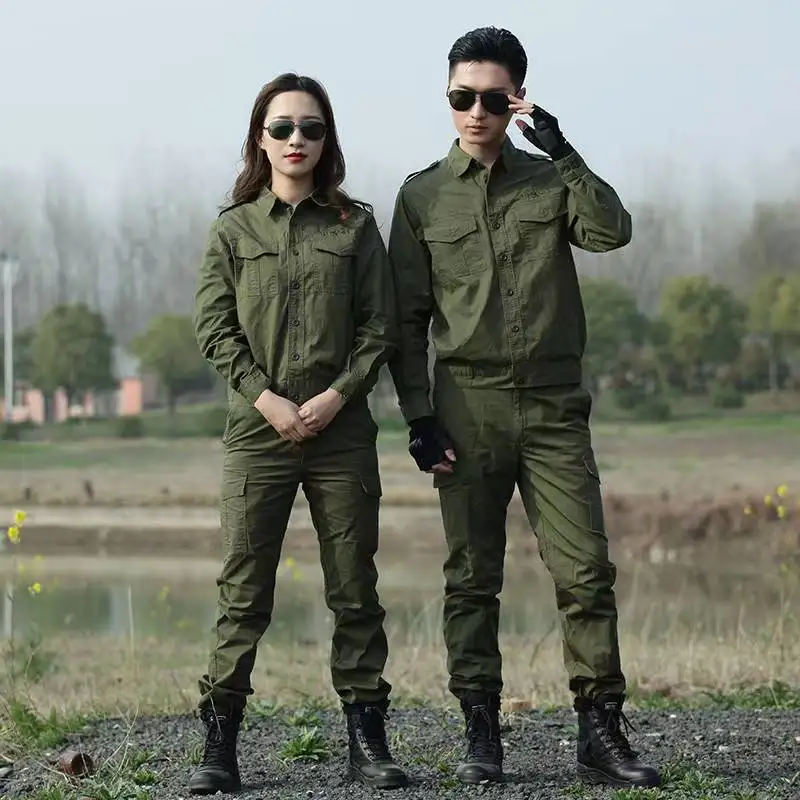 Autumn Army Green Long Thin Section Work Coverall Suits Summer Short-sleeved Cotton Clothes Man Women Unified sets