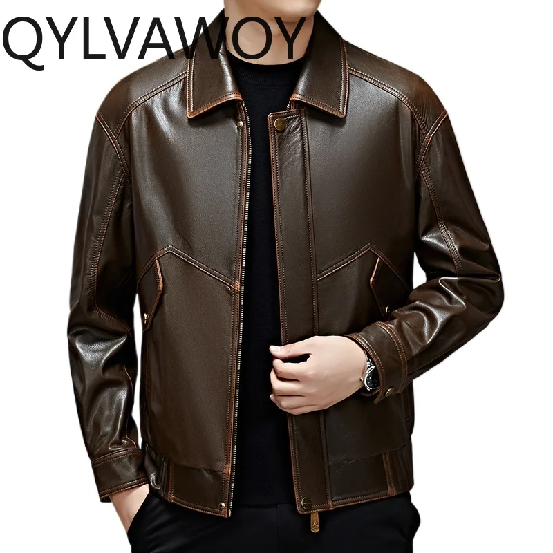 QYLVAWOY Short Real Leather Jacket Man Sheepskin Motorcycle Jacket  Autumn Winter Jacket Man Casual Chaqueta De Cuero Fashion