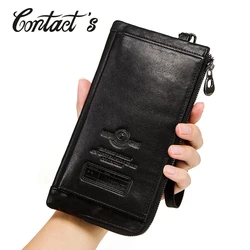 Contact's Casual Men Wallets Genuine Leather Coin Purse Wallet High Quality Cell Phone Bag For Man Long Clutch Card Holder