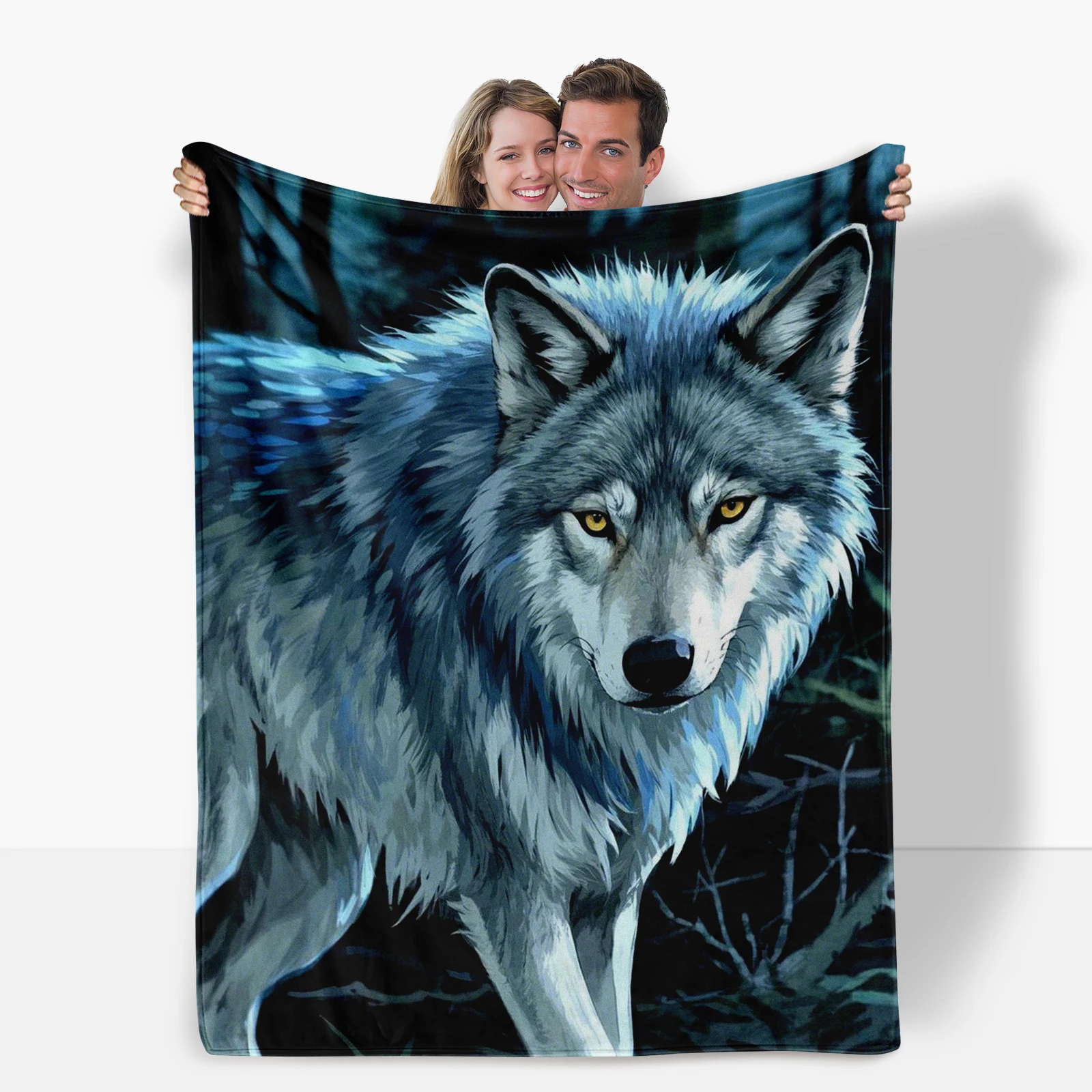 Cartoon Grey Wolf Head Theme Blanket Bringing Adorable Imagery Into Your Home Warm And Educational Tool