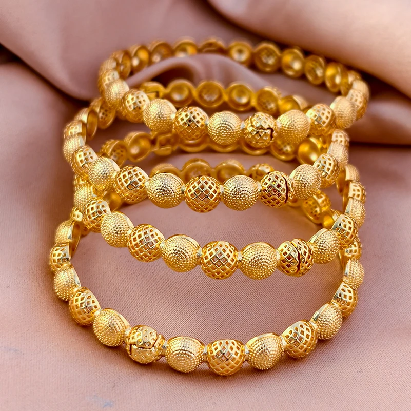Luxury 24K Gold Color Bangles for Women Big Size Nigerian Bride Arabic Wedding Bracelets Jewelry Wholesale Party Gift
