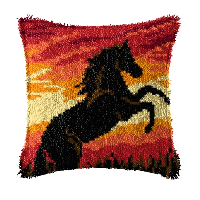 Rainbow Unicorn Latch Hook Cushion Kits Pillow Case Crochet & Crafts DIY Yarn for Embroidery Cushion Cover Sofa Bed Pillows