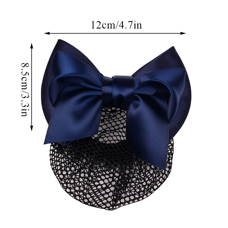 Satin Bow Hair Net Barrette Double Bowknot Hairnet Bun Net Headwear Flight Attendant Ribbon Hair Clip Hair Bun Cover Net