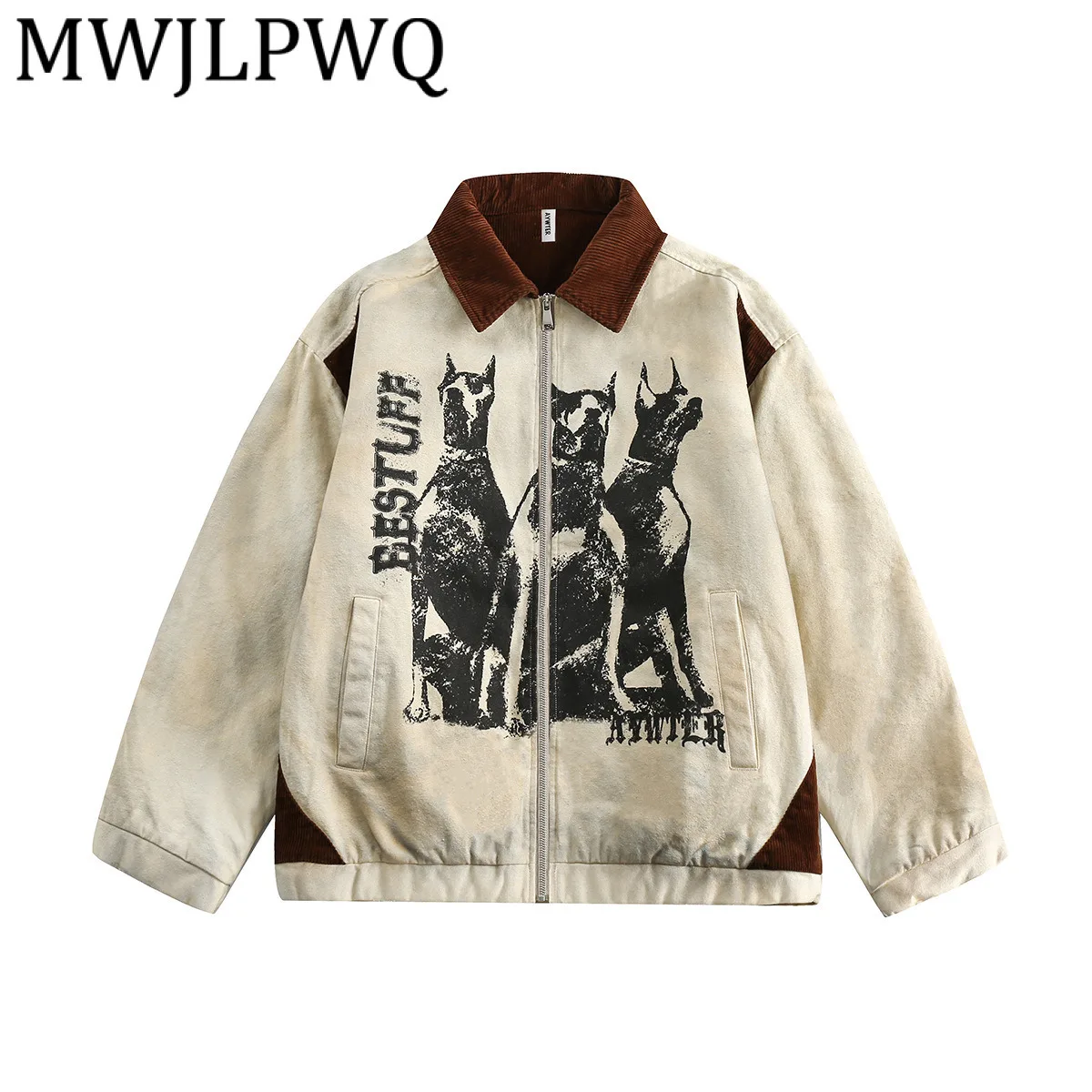 

MWJLPWQ Men's 2025 New Winter High Street Padded Jacket American Style Trendy Dirty Washed Print Design Casual Tops Tide 21319