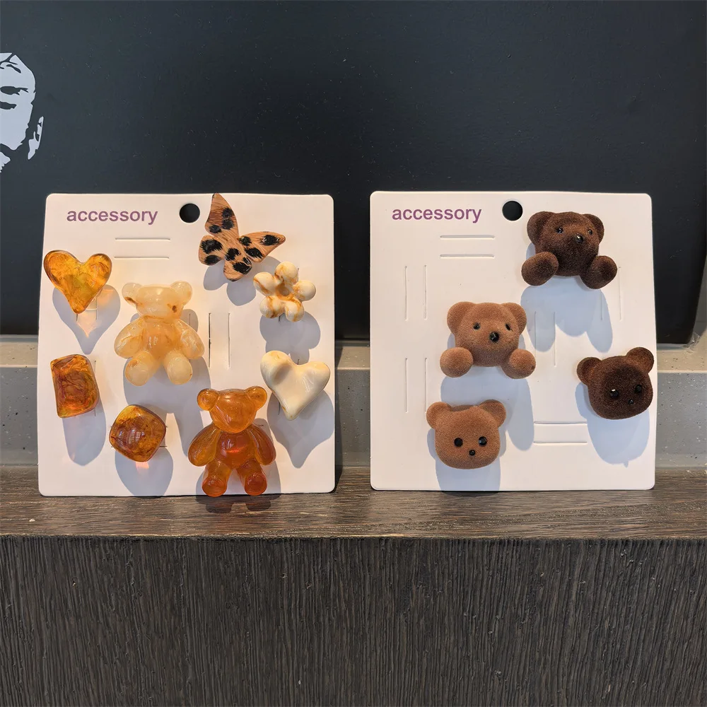 

Autumn Winter Shoe Charm Teddy Bear Plush Slippers Leopard Print Amber Shoe Flowers Boken Shoes Maillard Colored Shoe Buckles