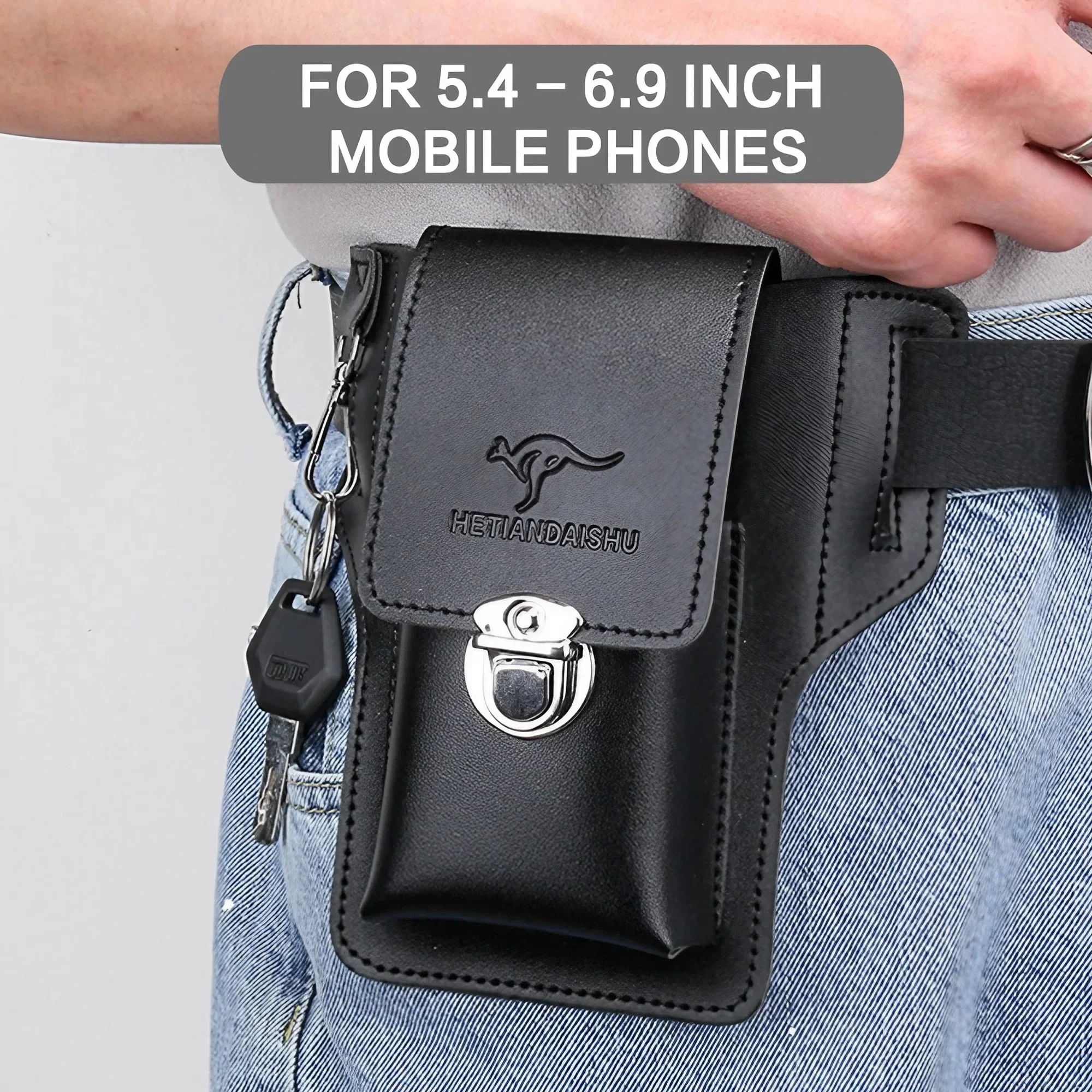 Men Leather Waist Bag Phone Holster Belt Clip Case Fits All 5.4 to 6.9 inch Mobile Phones iPhone Samsung