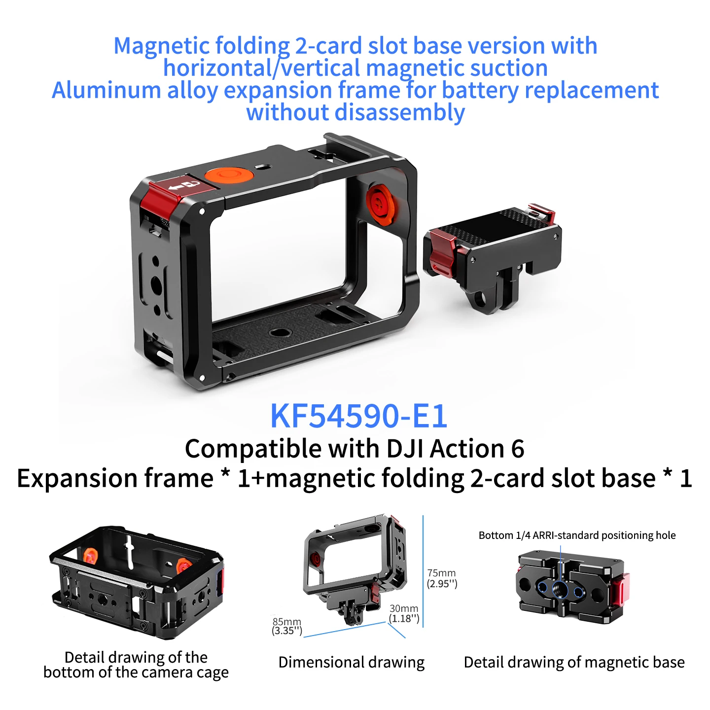 Neues Magnetisches Action6 Käfig-Griff-Set für DJI Osmo Action 6 Kamera Schnellverschluss Horizontal Vertikal Halterung Stativ Selfie-Stick – Detail 23