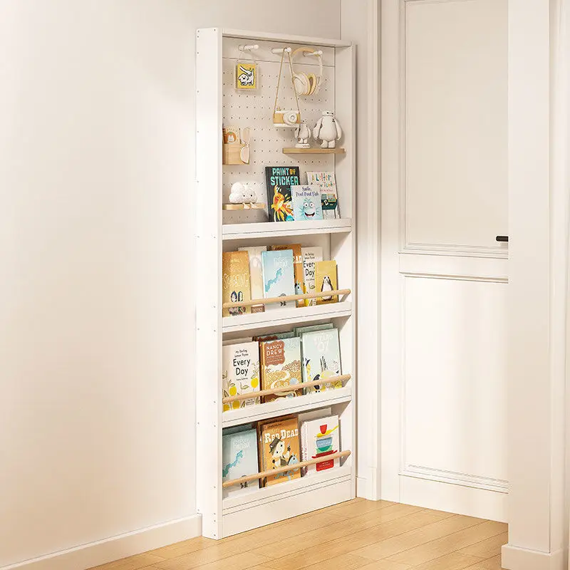 

Storage rack, solid wood perforated board, storage rack, narrow seam door, small apartment bookshelf, thin cabinet, wall mounted