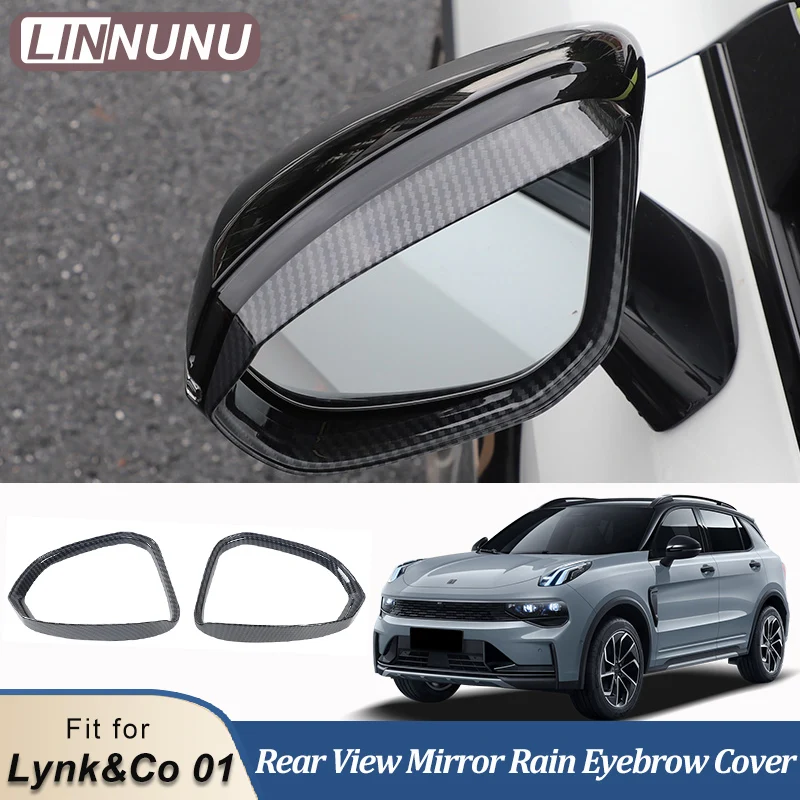 LINNUNU For Lynk&Co 01 2021 2022 2023 Car Side Door Rearview Mirror Visor Trim Rain Guard Frame Exterior Auto Accessories