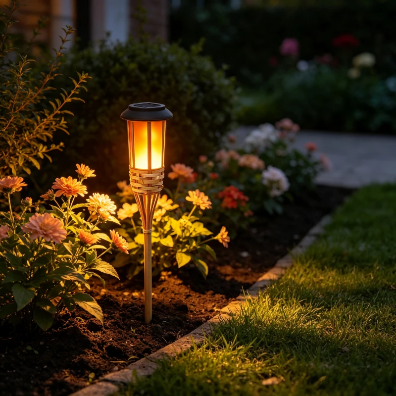 Hand‑Craft Bamboo Solar Torch Lights, Realistic LED Flame Waterproof Lamp for Garden Lawn Yard Patio Outdoor Landscape Decor
