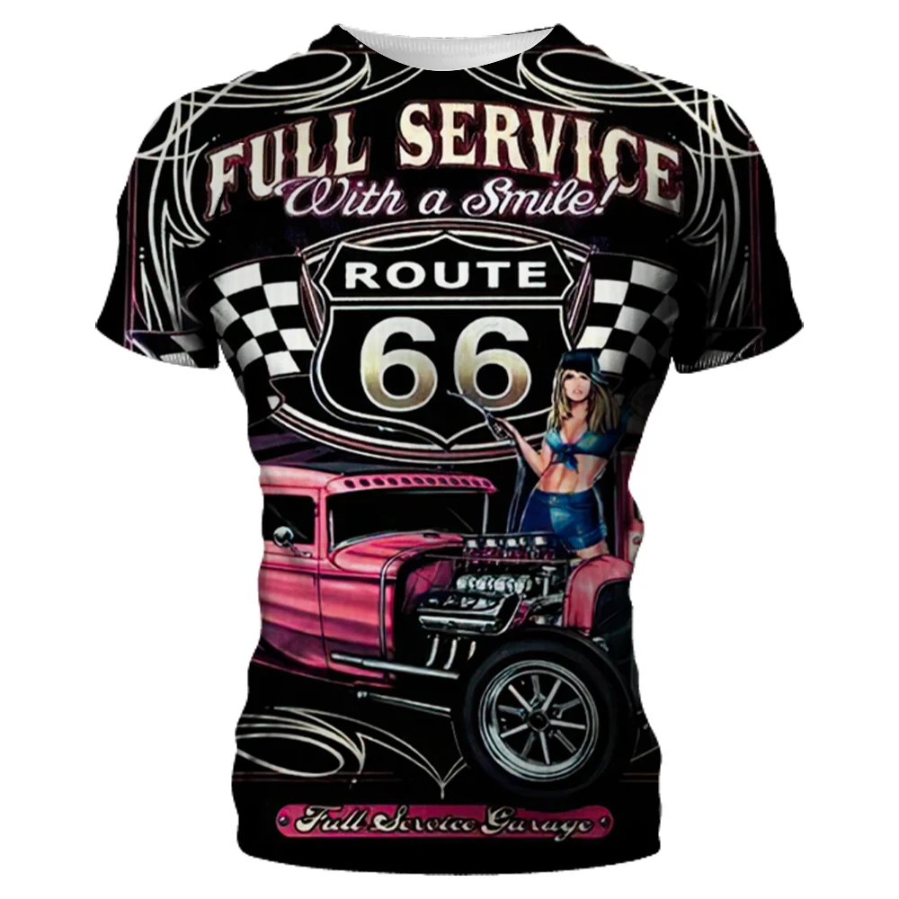 Camiseta con estampado de Ghost Route 66 para hombre, ropa informal holgada de manga corta, Tops, ropa de calle de gran tamaño, novedad de 2024