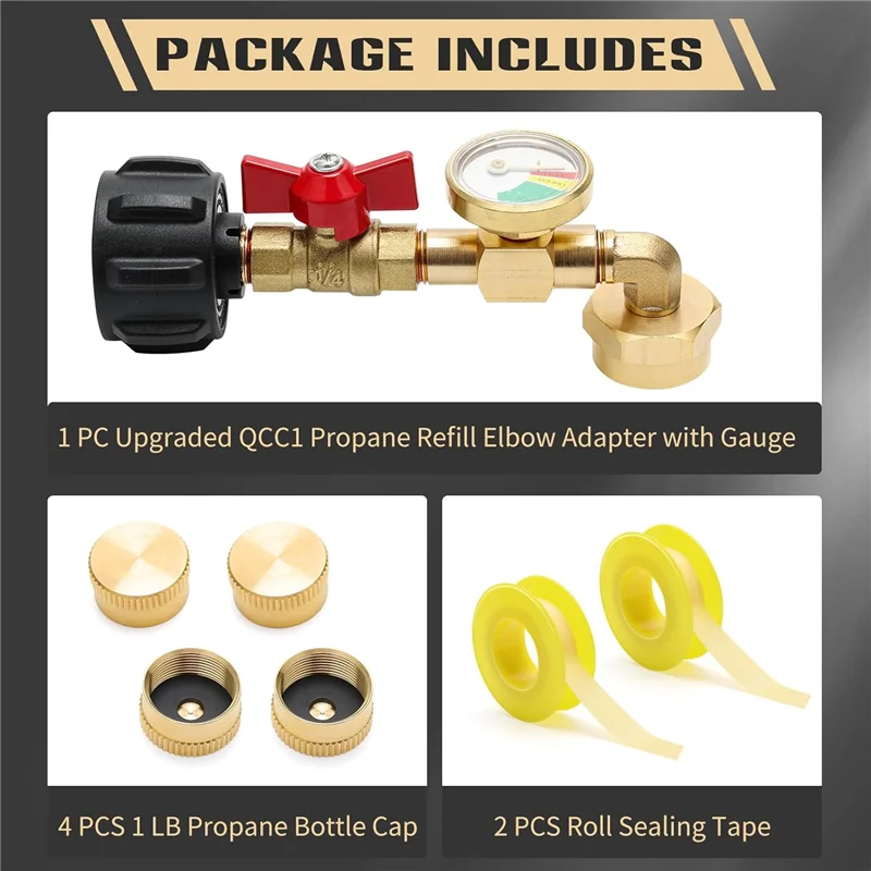 GOOD-7 шт. адаптер давления 90-градусный адаптер давления для заправки пропана с клапаном и наборами манометров для бака с пропаном QCC1