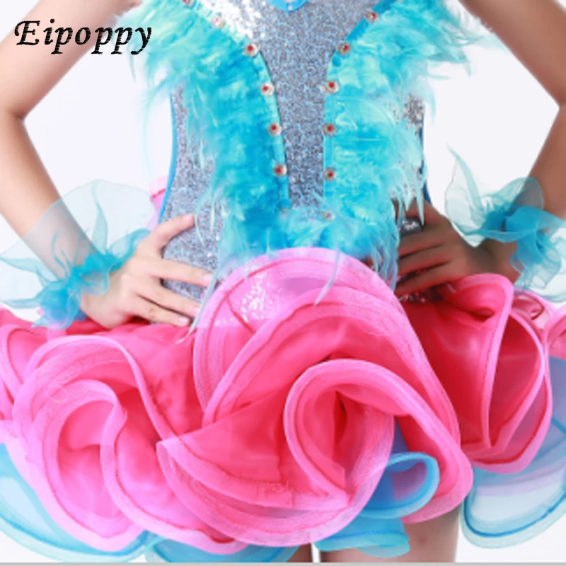 ชุดเชียร์ลีดเดอร์เต้นรำละตินแบบมืออาชีพสำหรับเด็กใหม่สาวๆกระโปรงสไตล์ซูล่าไหลประดับเพชรเสื้อผ้าแข่งละตินสำหรับจูเนียร์