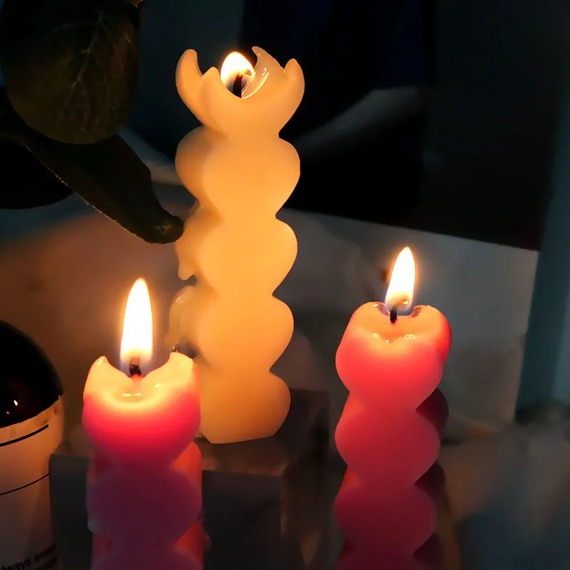 Long 5 In 1 Heart Shaped Candle Silicone Mold 3D Atmosphere Candle Plaster Ornaments Mold For Resin Making Craft
