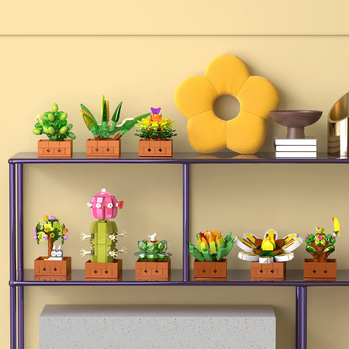 Ensemble de blocs de construction en pot pour plantes succulentes, 913 pièces, fleur, Cactus, modèle à assembler, briques, ornement de bureau, jouets pour enfants, cadeaux d'anniversaire