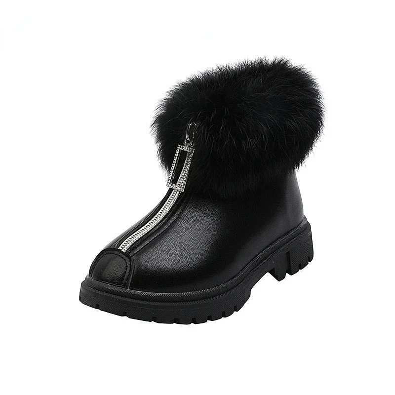 Girls Winter Boots Brand New Children Ankle Boots Warm Fluffy Plush Fur Thick Kid Snow Boots Front Zipper Fashion Princess Chic