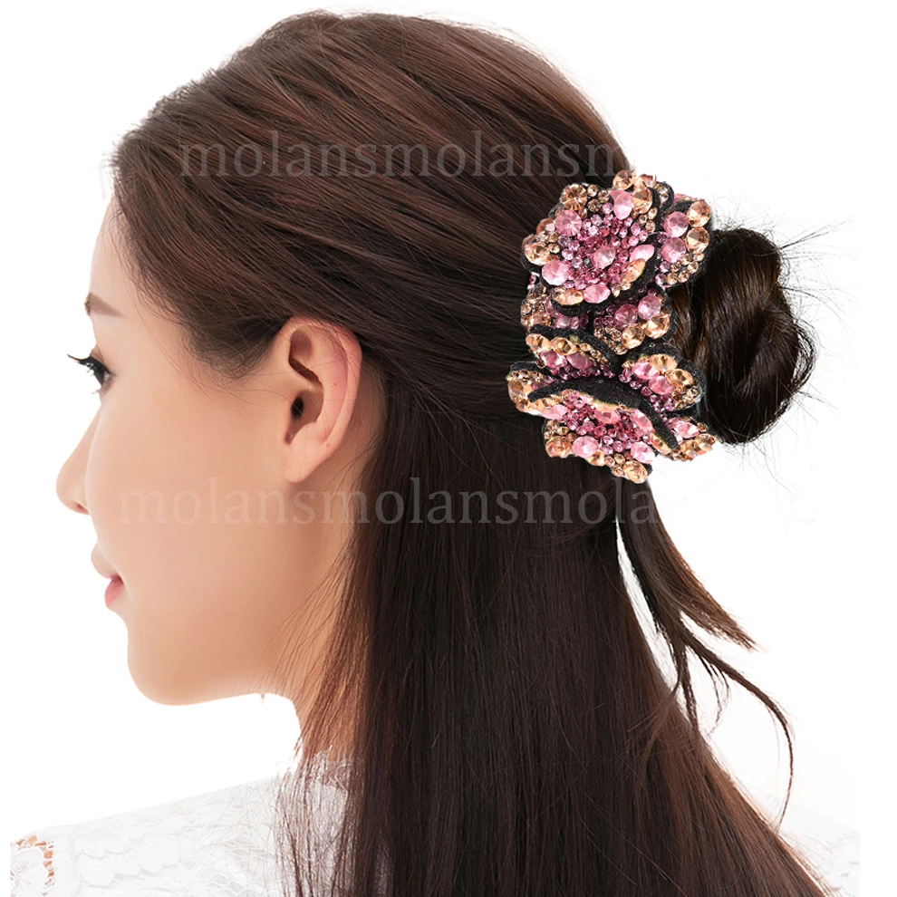 Molans Rhinestone Hair Claws for Women Flower Hair Clip Barrettes Crab Hair Clamps Ponytail Holder Hairpin Band Hair Accessories