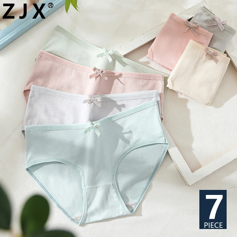 ZJX 7Pcs Cotton Panties Women Breathable Underwear Cute Girls Briefs Solid Panty Soft Underpants Female Seamless Sexy Lingerie