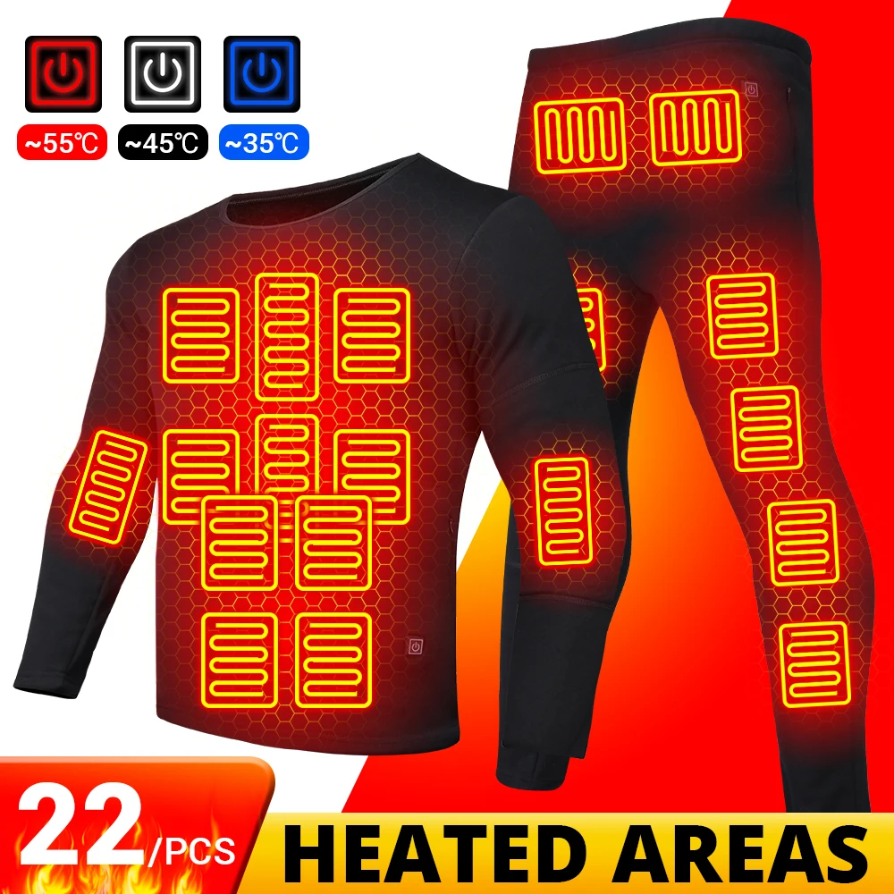 22 Areas Winter Electric Heated Underwear Set Motorcycle Jacket Self Heating Jacket Men Long Johns Tops Pants Women Hiking